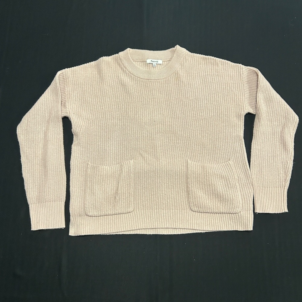 Madewell Pink Ribbed Knit Crew Neck Sweater Pockets Small CKP464880270